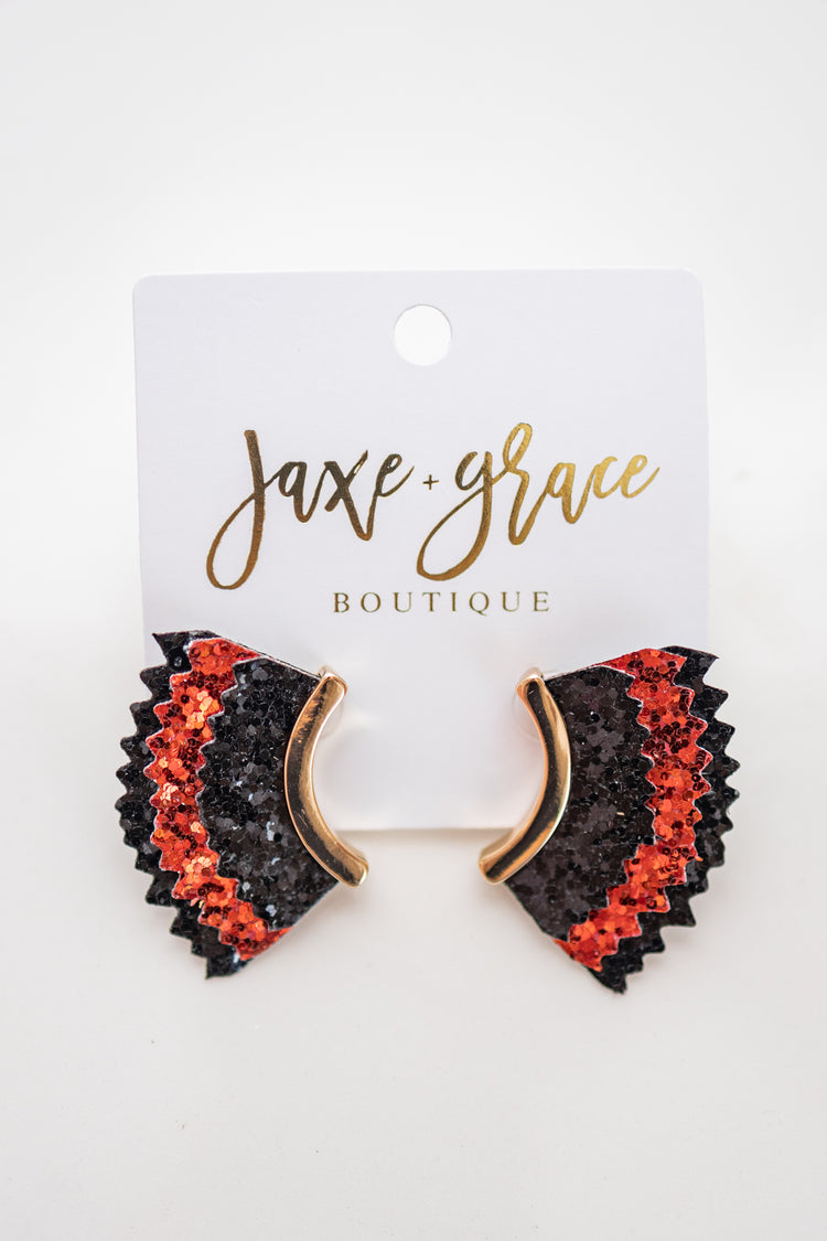 Red and Black Glitter Fan Earrings