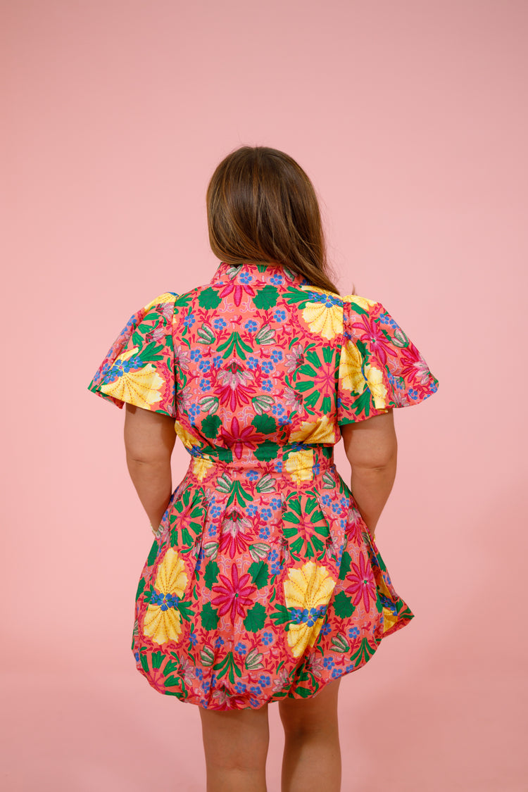 Multi Floral Puff Sleeve Bubble Dress