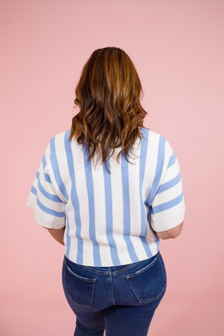 Blue Vertical Stripe Knit Top