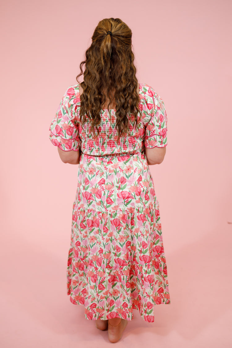 Pink Tulip Floral Midi Dress