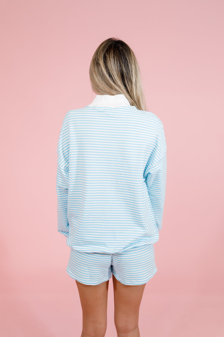Blue and White Striped Shorts Set