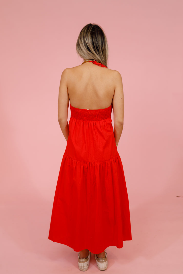 Red Tiered Midi Dress