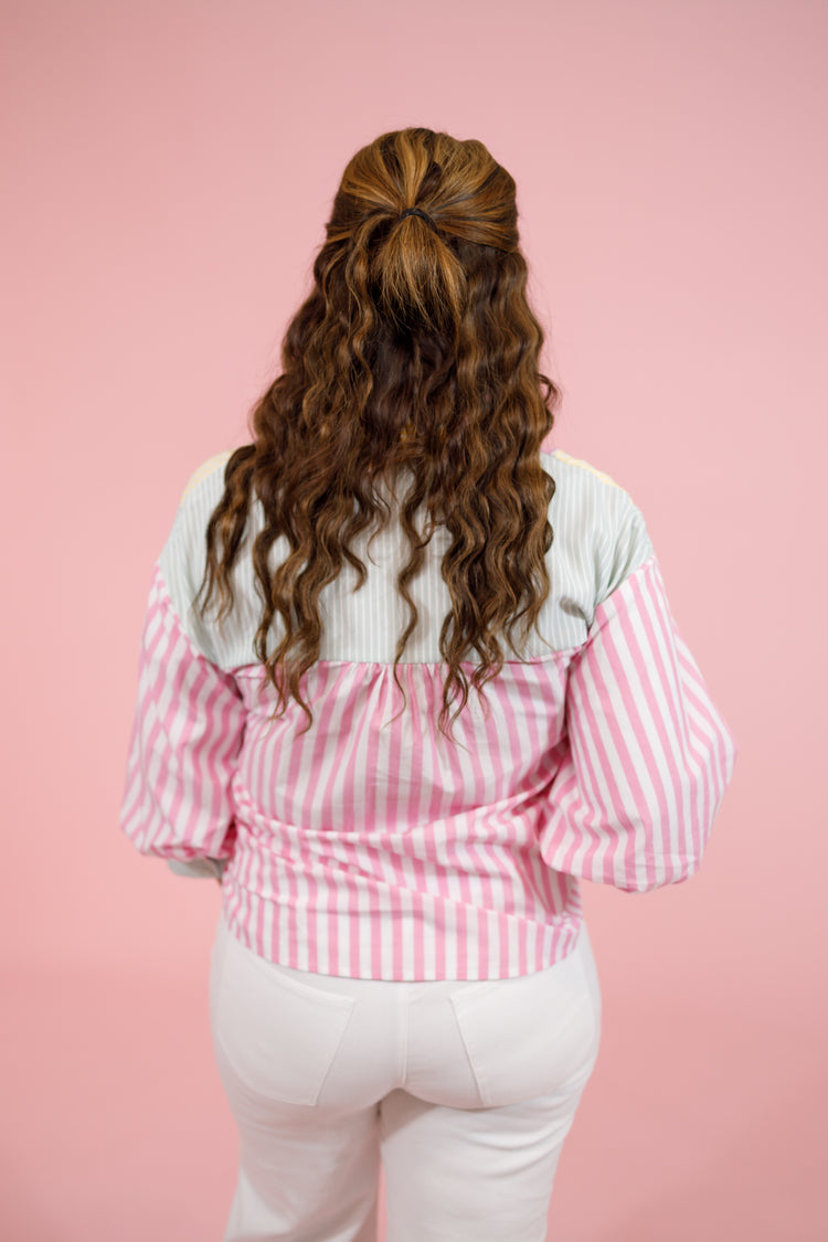 Pink and Yellow Mixed Multi Stripe Top