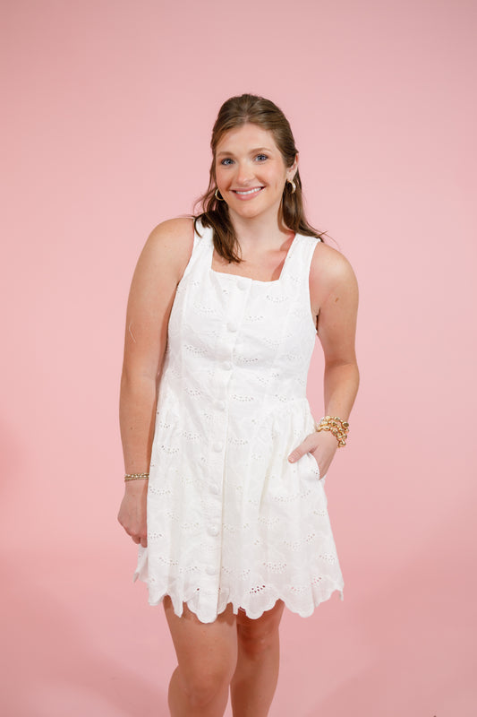 White Eyelet Button Dress