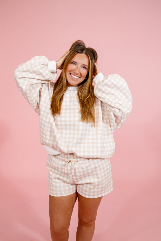 Khaki Gingham Lounge Set