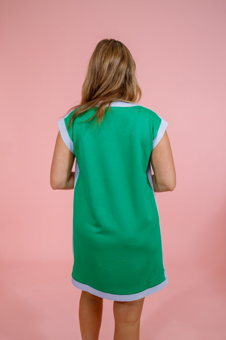 Blue and Green Contrast Dress