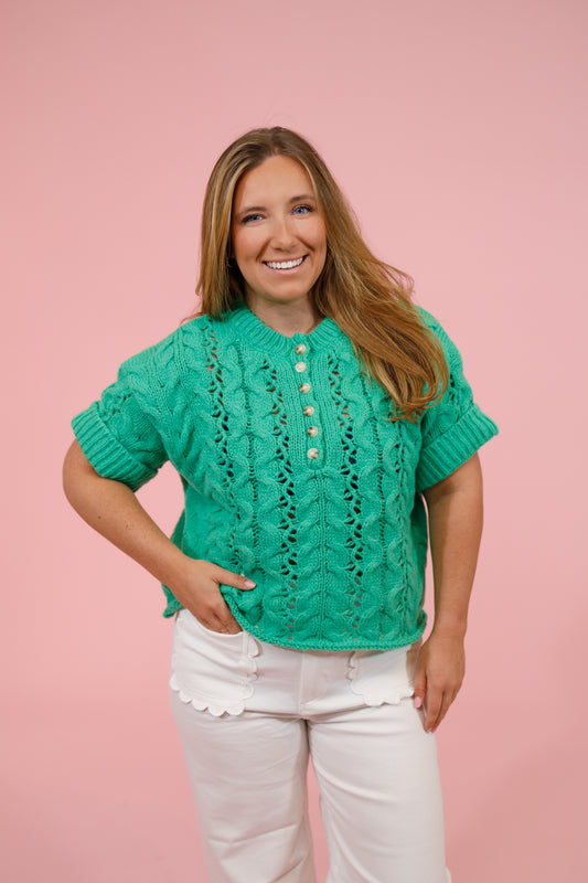 Green Crochet Knit Top