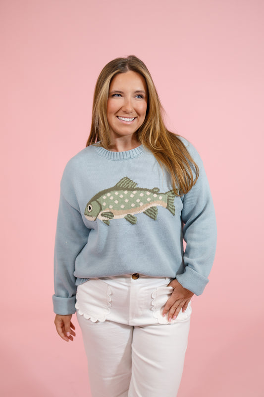 Blue Sage Fish Knit Sweater