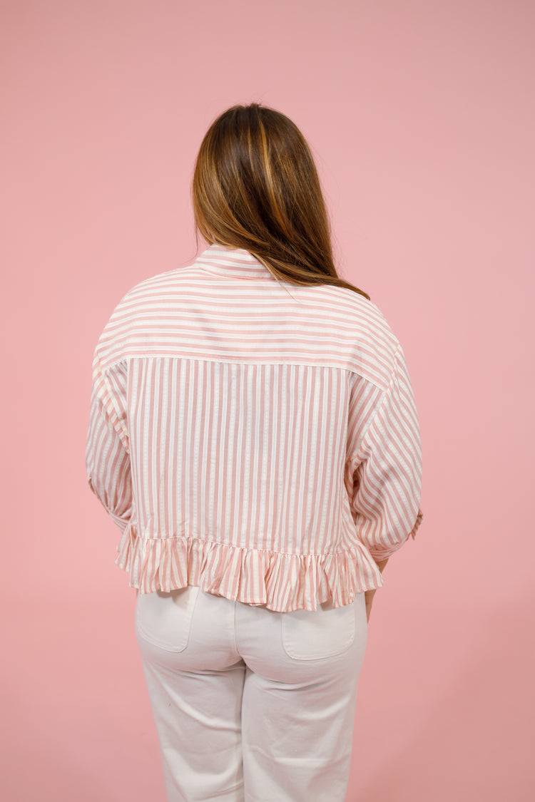 Pink Stripe Ruffle Hem Top Jaxe + Grace Boutique