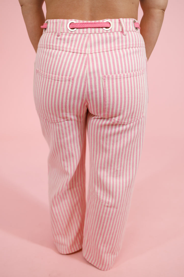 Pink Stripe Drawstring Barrel Pants Jaxe + Grace Boutique