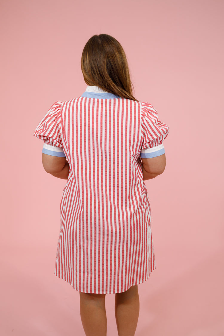 Red Stripe Button Down Dress