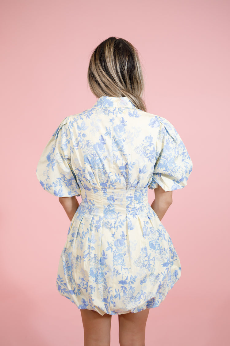 Light Yellow and Blue Floral Dress