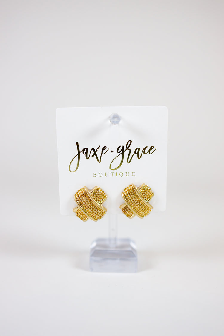 Caroline Hill - Bernadette Gold Textured Stud Earrings Jaxe + Grace Boutique