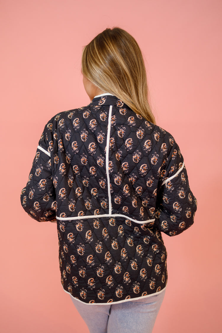 Black Pattern Quilted Puff Jacket