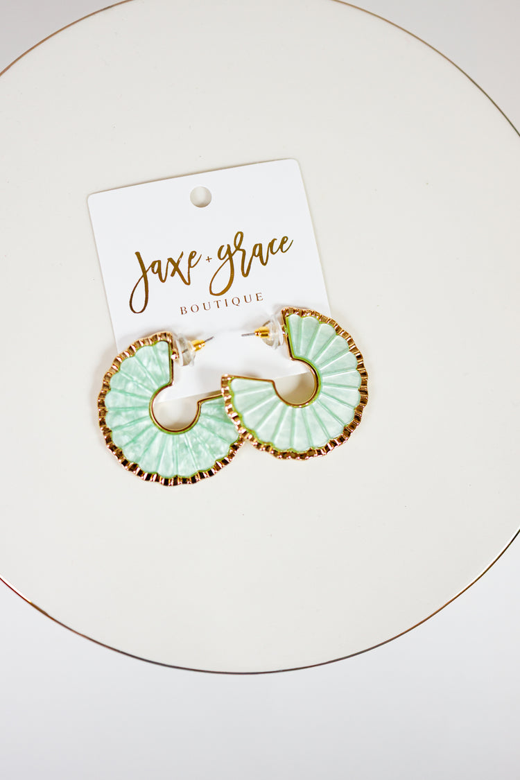 Decorated Fan Shape Resin Hoops Jaxe + Grace Boutique