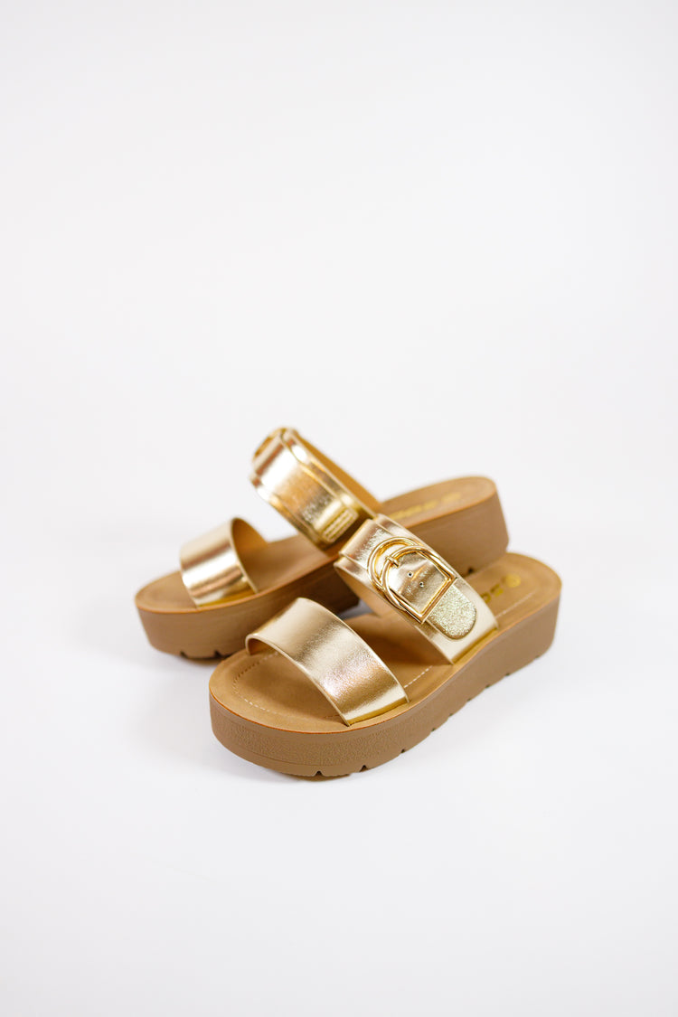 Gold Strap Buckle Platform Sandals Jaxe + Grace Boutique