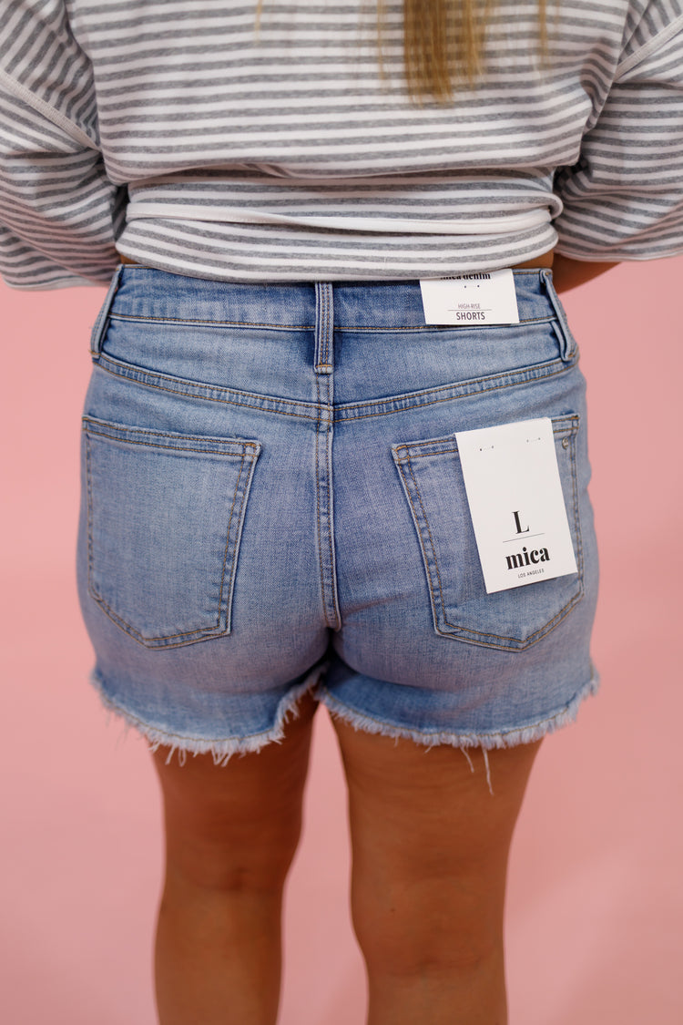 Non-Distressed Frayed Hem Denim Shorts Jaxe + Grace Boutique