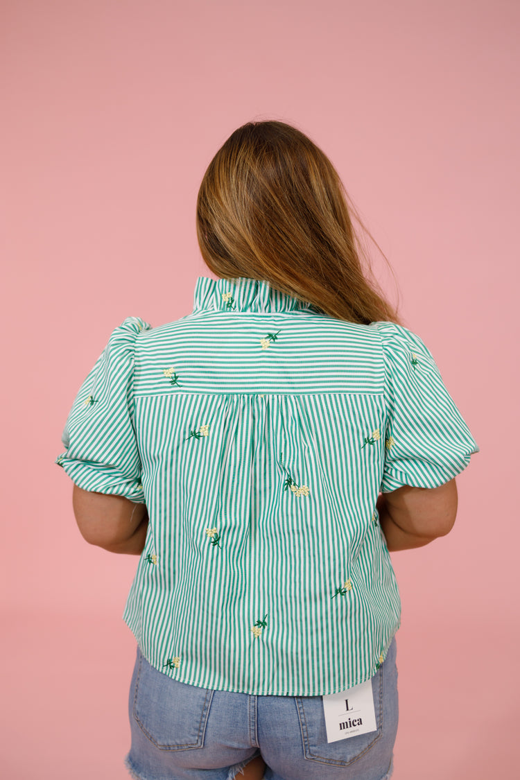 Green Floral Embroidered Stripe Top Jaxe + Grace Boutique