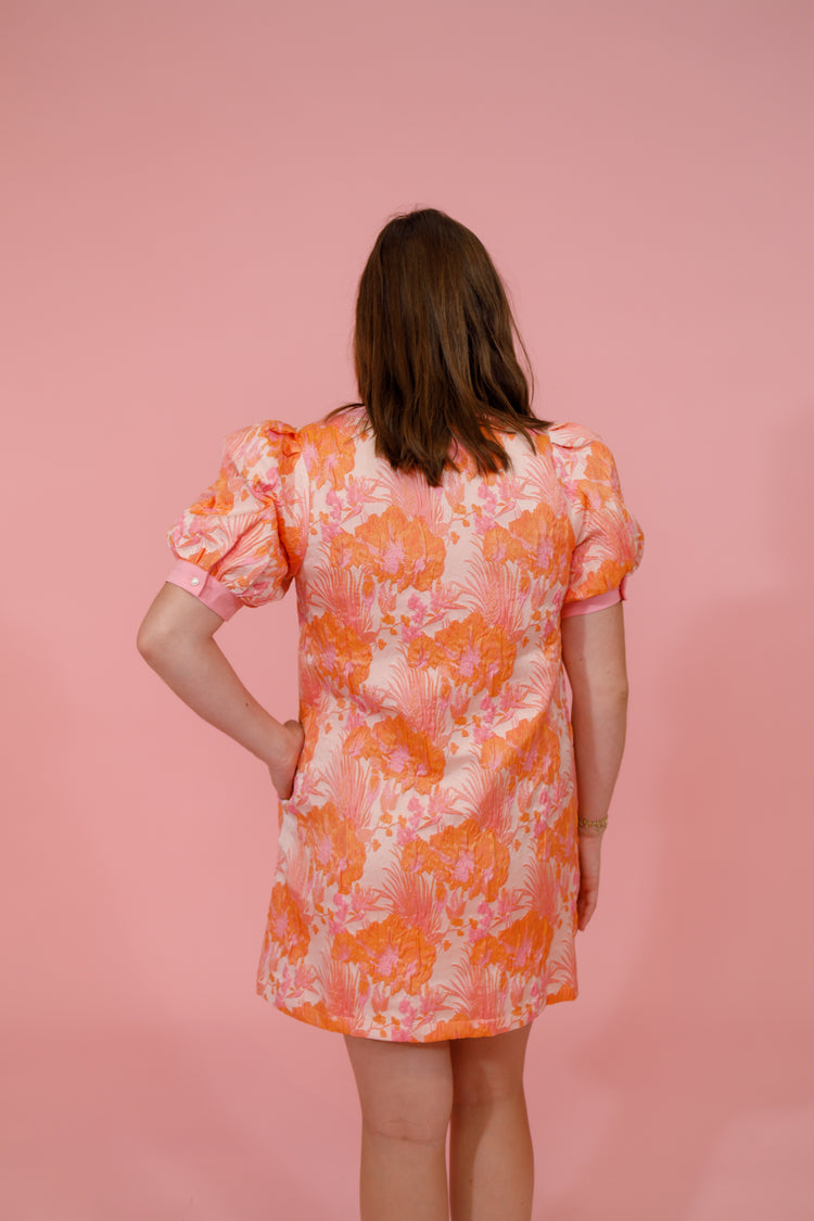 Peach Floral Jacquard Dress, S-2XL Jaxe + Grace Boutique