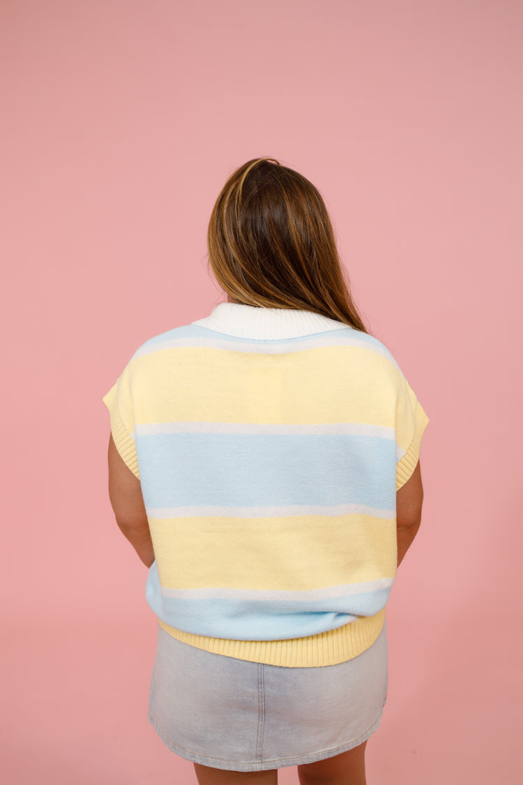 Yellow and Blue Stripe Button Collar Top Jaxe + Grace Boutique