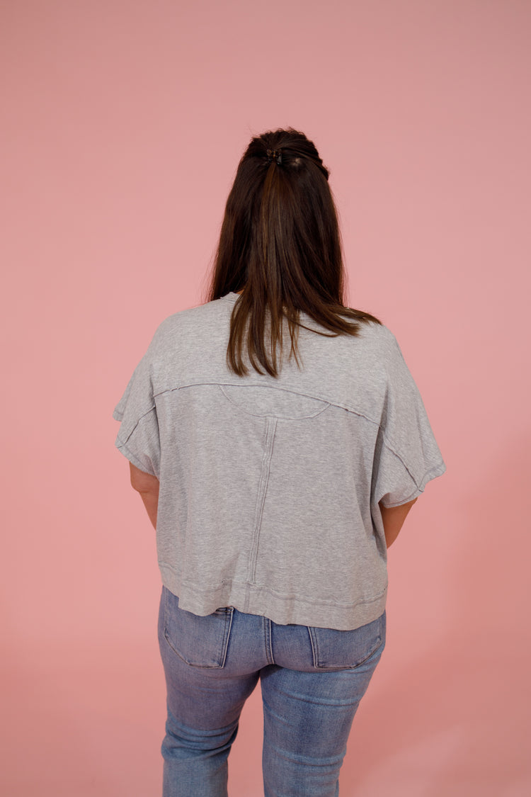 Heather Grey Exposed Seam Boxy Top Jaxe + Grace Boutique