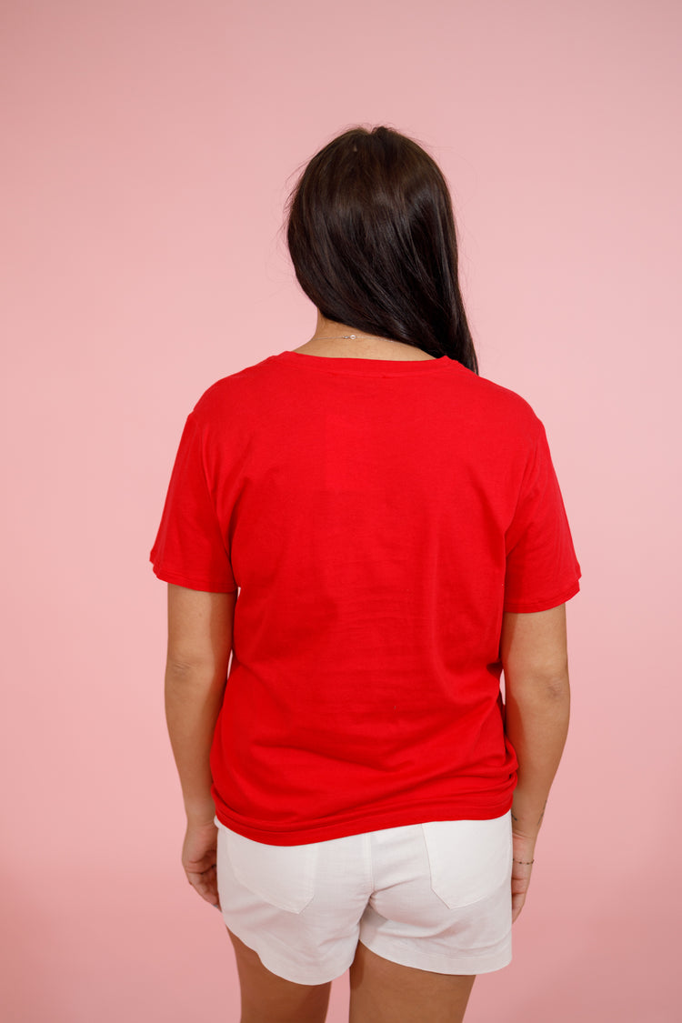 Ruby Red Round Neck Cotton Boyfriend Top, S-3XL Jaxe + Grace Boutique