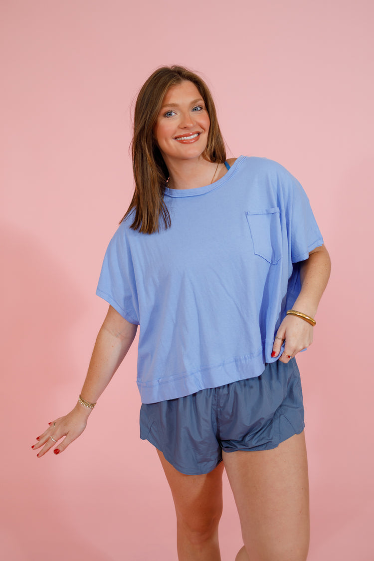 Cornflower Blue Exposed Seam Boxy Top Jaxe + Grace Boutique