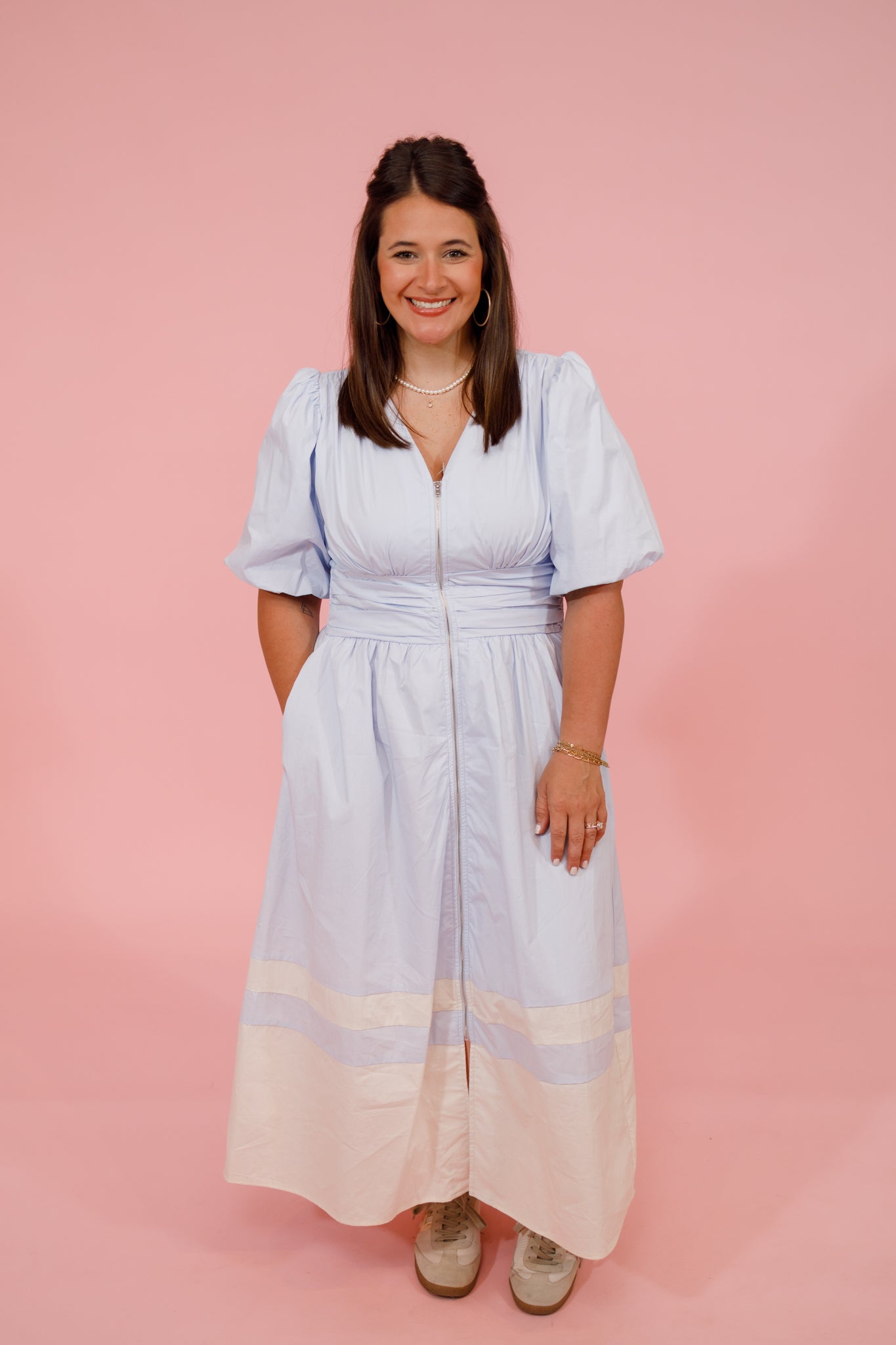 color block midi dress Lt. Blue Color Block Front Zip Midi Dress Small