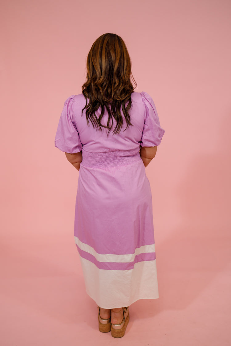 Violet Pink Color Block Front Zip Midi Dress Jaxe + Grace Boutique