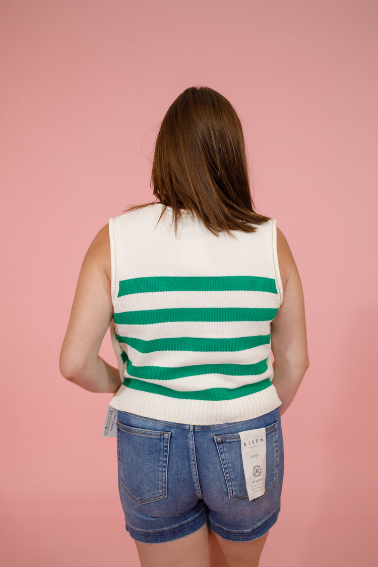 Green Stripe Gold Side Button Top Jaxe + Grace Boutique