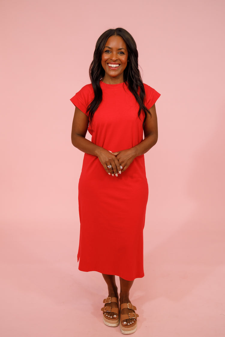 Ruby Red Side Slit Midi Dress Jaxe + Grace Boutique