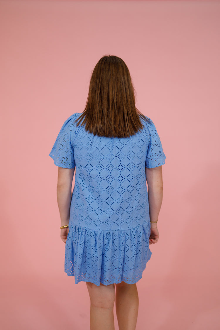 Blue Azure Eyelet Mini Dress Jaxe + Grace Boutique
