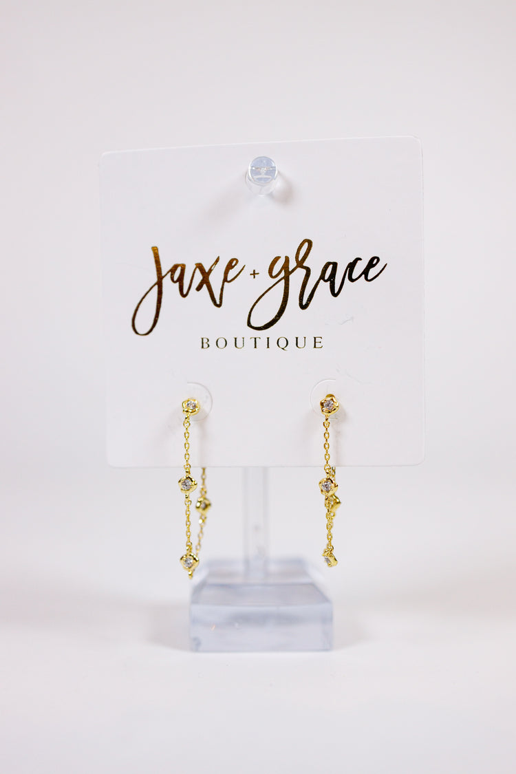 18K Gold Dipped Stone Bezel Chain Link Drop Earrings Jaxe + Grace Boutique