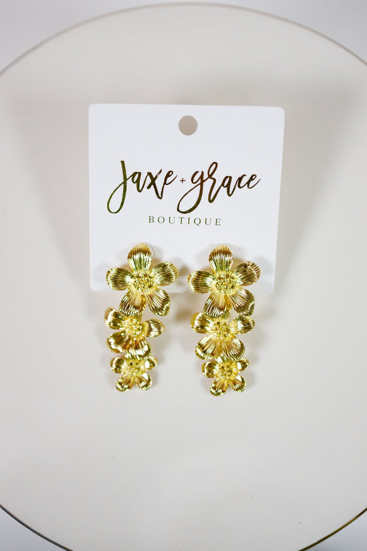 Gold Flower Drop Earrings Jaxe + Grace Boutique