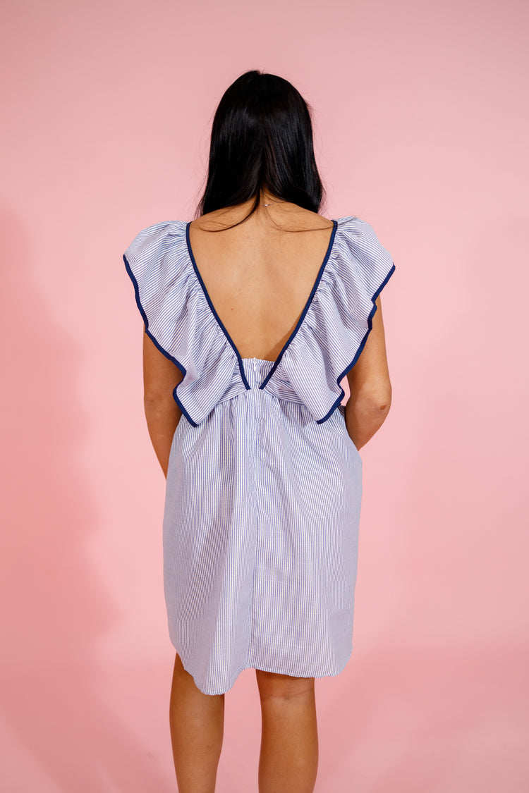 Navy Striped Front Tie Dress Jaxe + Grace Boutique
