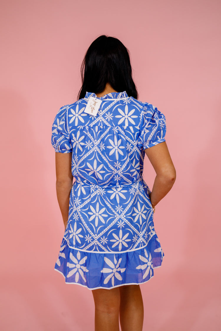 Blue Pattern Alexie Mini Dress Jaxe + Grace Boutique