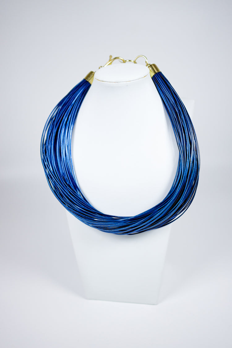Blue Leatherette Cluster Strand Necklace Jaxe + Grace Boutique