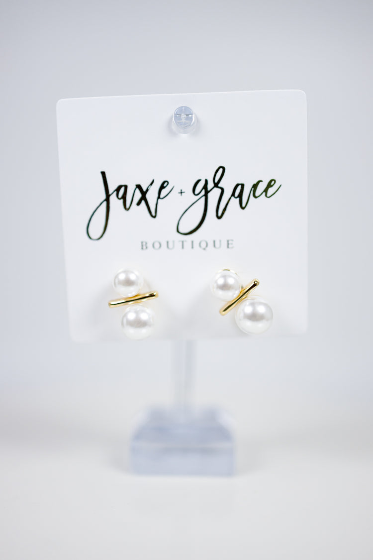 Double Pearl Stud Earrings Jaxe + Grace Boutique