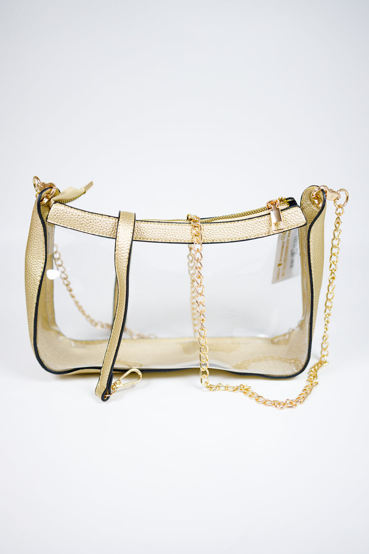 Clear Gold Trim Stadium Bag Jaxe + Grace Boutique