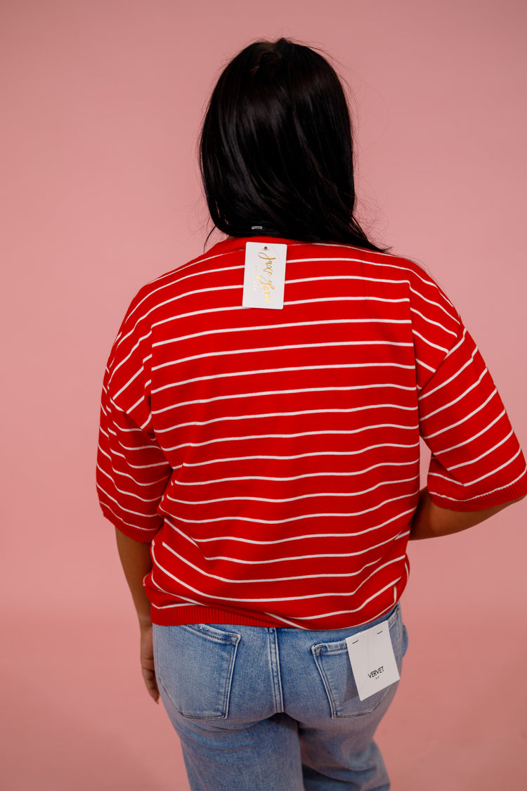 Red and White Stripe Top Jaxe + Grace Boutique