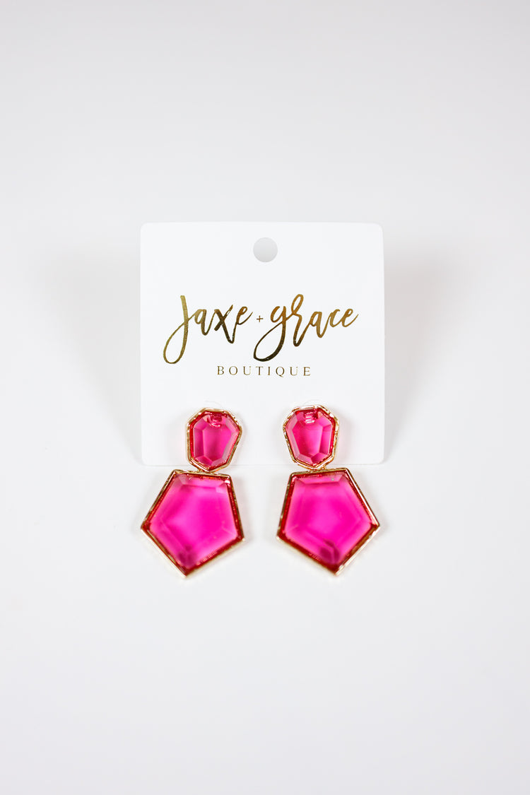 Fuchsia Pentagon Dangle Earrings