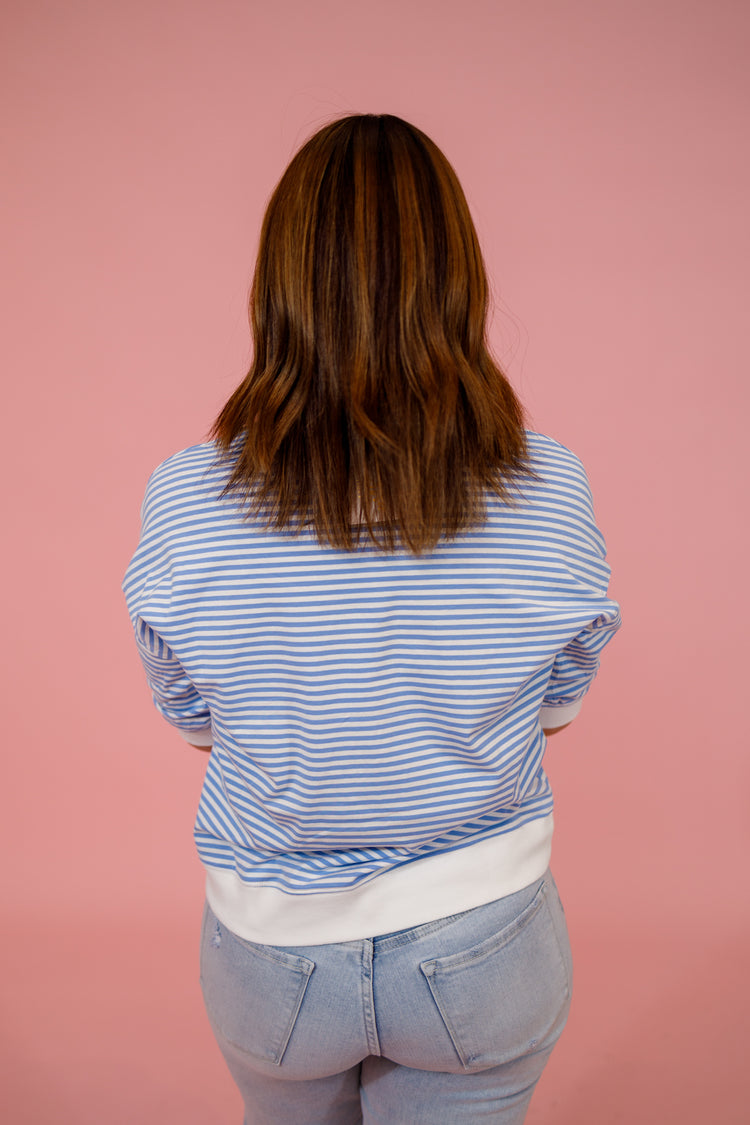 Striped Contrast Top, CORNFLOWER BLUE Jaxe + Grace Boutique