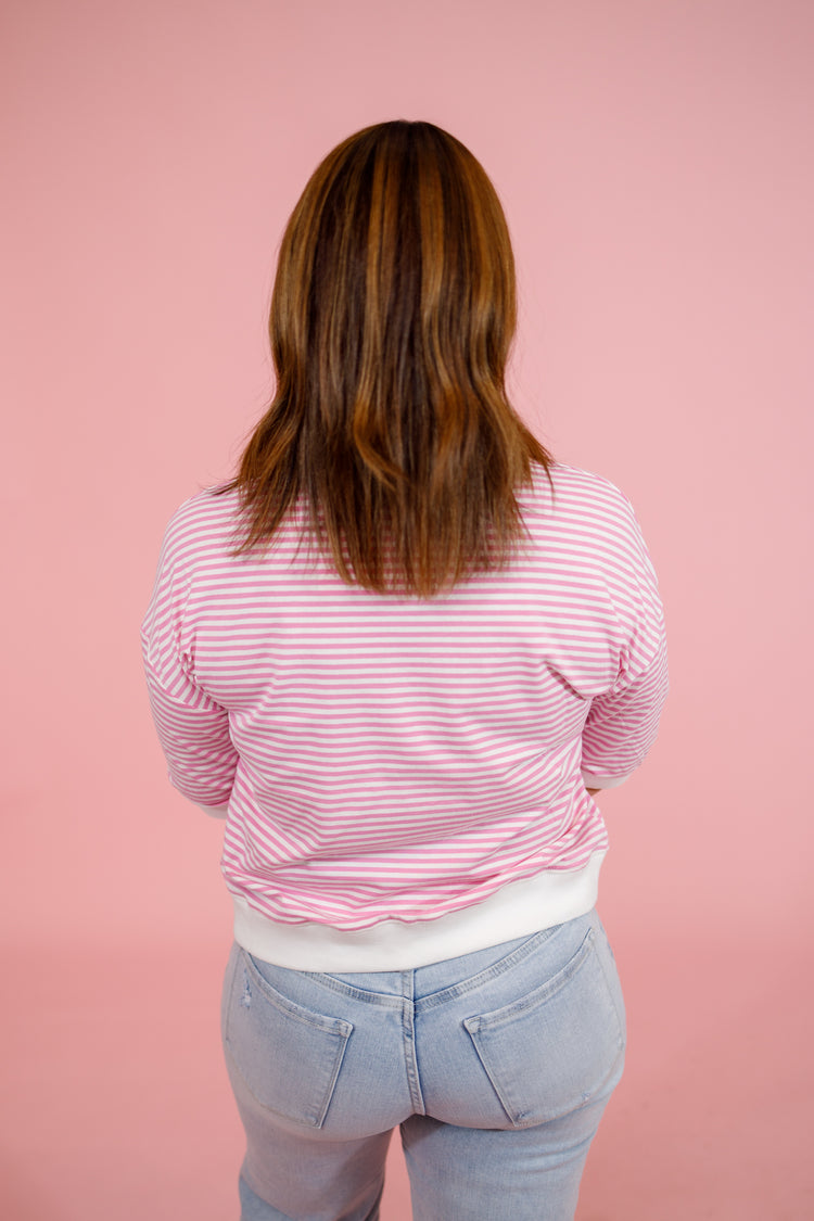 Striped Contrast Top, CANDY PINK, S-3XL Jaxe + Grace Boutique