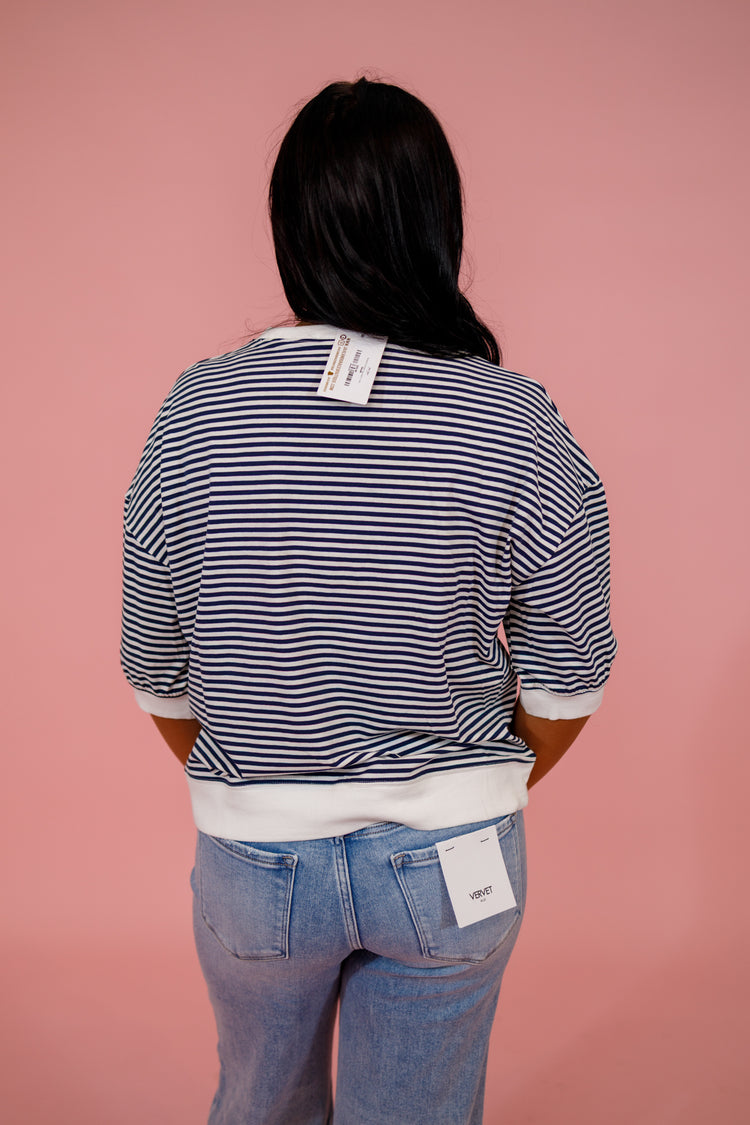 Striped Contrast Top, NAVY, S-3XL Jaxe + Grace Boutique