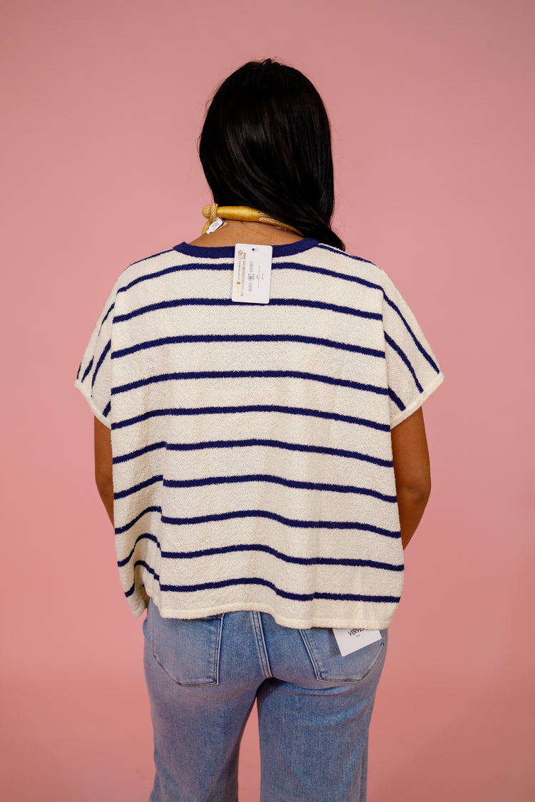 Striped Oversize Sweater Top, NAVY Jaxe + Grace Boutique