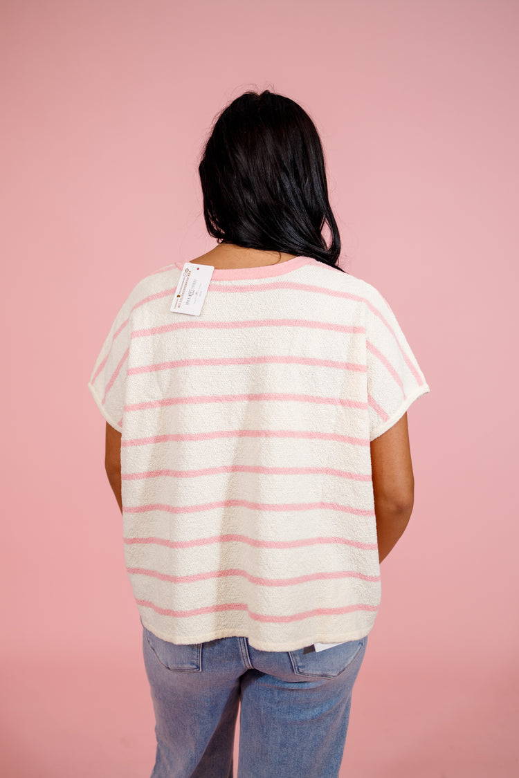 Striped Oversize Sweater Top, DK PINK Jaxe + Grace Boutique