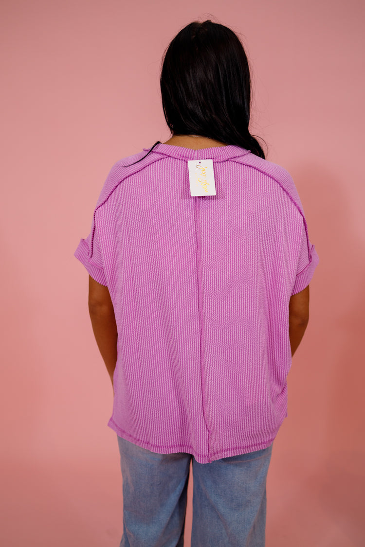Ribbed Cuff Sleeve Top, SPRING VIOLET Jaxe + Grace Boutique