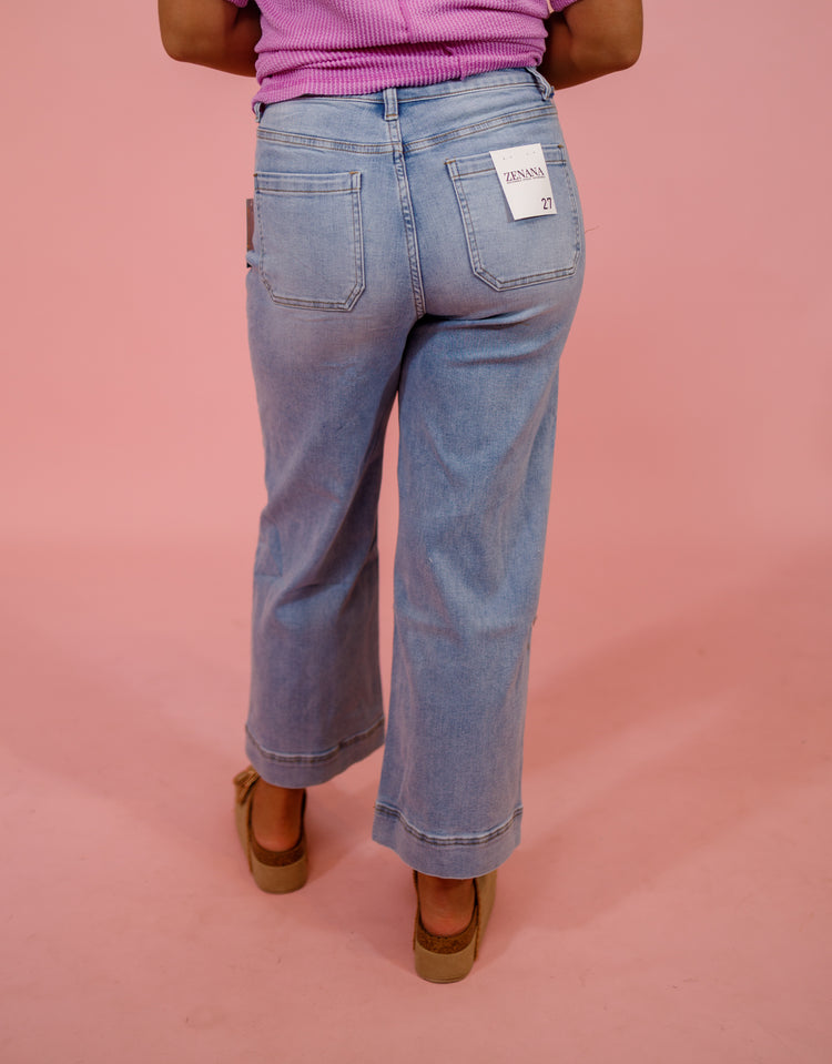 Z Light Wash Wide Leg Pintuck Jeans Jaxe + Grace Boutique