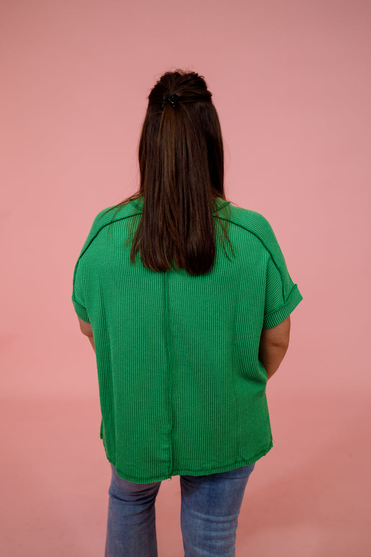 Ribbed Cuff Sleeve Top, K GREEN, S-3XL Jaxe + Grace Boutique