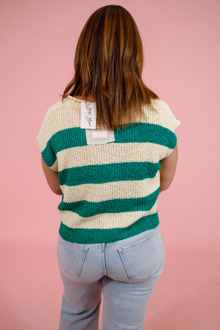 Slit Neck Striped Sleeveless Knit Top, K GREEN Jaxe + Grace Boutique